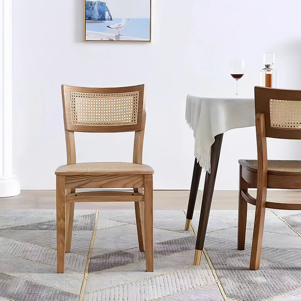 Thumbnail: Modern Solid Wood Cane Back Rattan Dining Chair for Dining Room