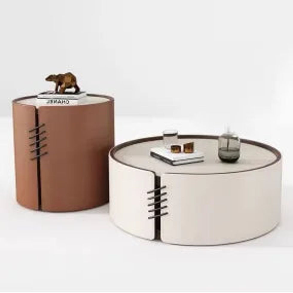 Thumbnail: Leather Round Center Table Set (2 Pieces) for Modern Office Interiors