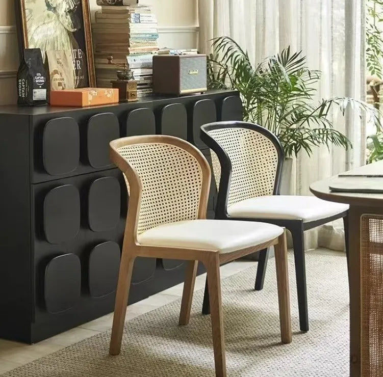 Thumbnail: Solid Wood Side Chair with Ash Wood Frame and Rattan Backrest Dining Chair