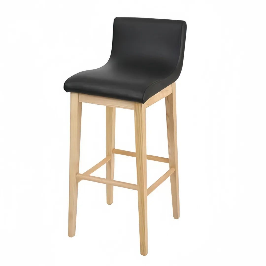 Premium Wood Bar Chair with Black Leather Seat – Custom Commercial Bar Stool