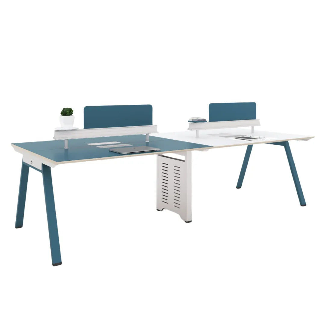 4-Person Modular Benching Workstation with Metal Frame and Power Access