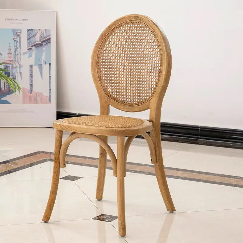 Thumbnail: French Style Oval Solid Wood Rattan Dining Chair for Classic Interiors