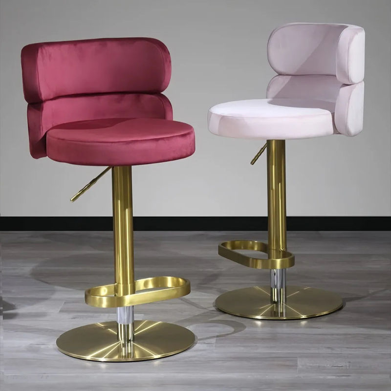 Thumbnail: Velvet Swivel Bar Stool Chair | High Steel Counter Bar Seating