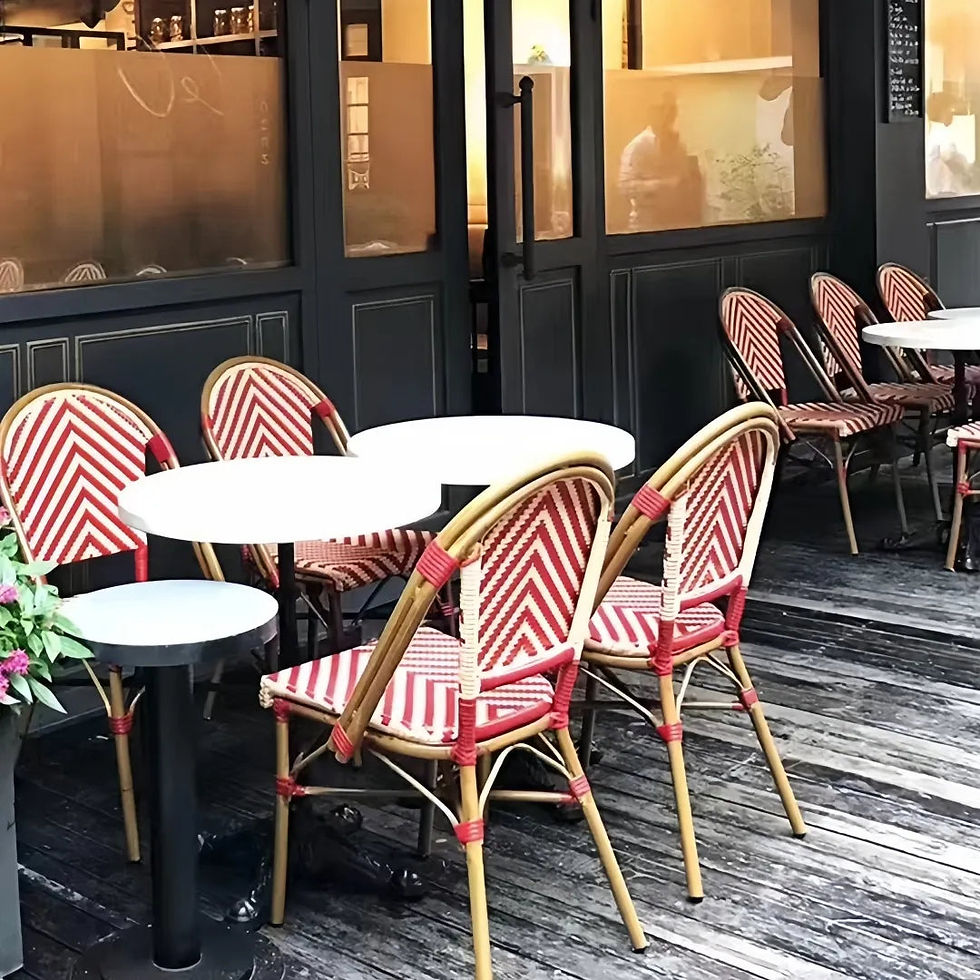 Thumbnail: Stackable French Style Antique Black & White Aluminum Bistro Chairs