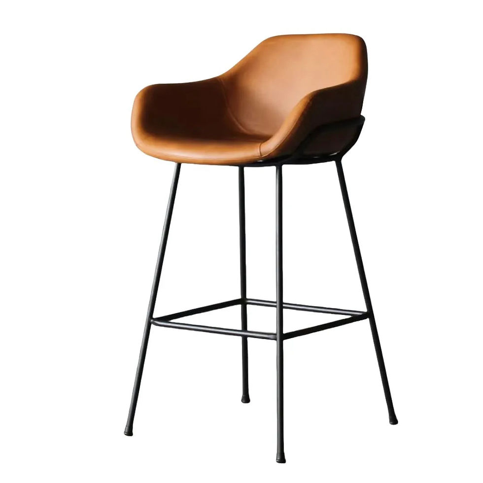 Thumbnail: Vintage Brown PU Leather Café Counter Stools with Iron Base & Armrests