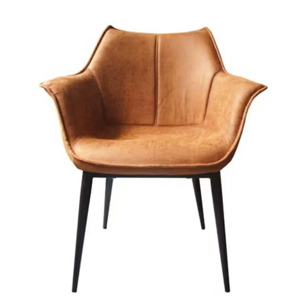 Thumbnail: Antique Brown Dining Chairs with Curved Armrest and Metal Legs for Hotel