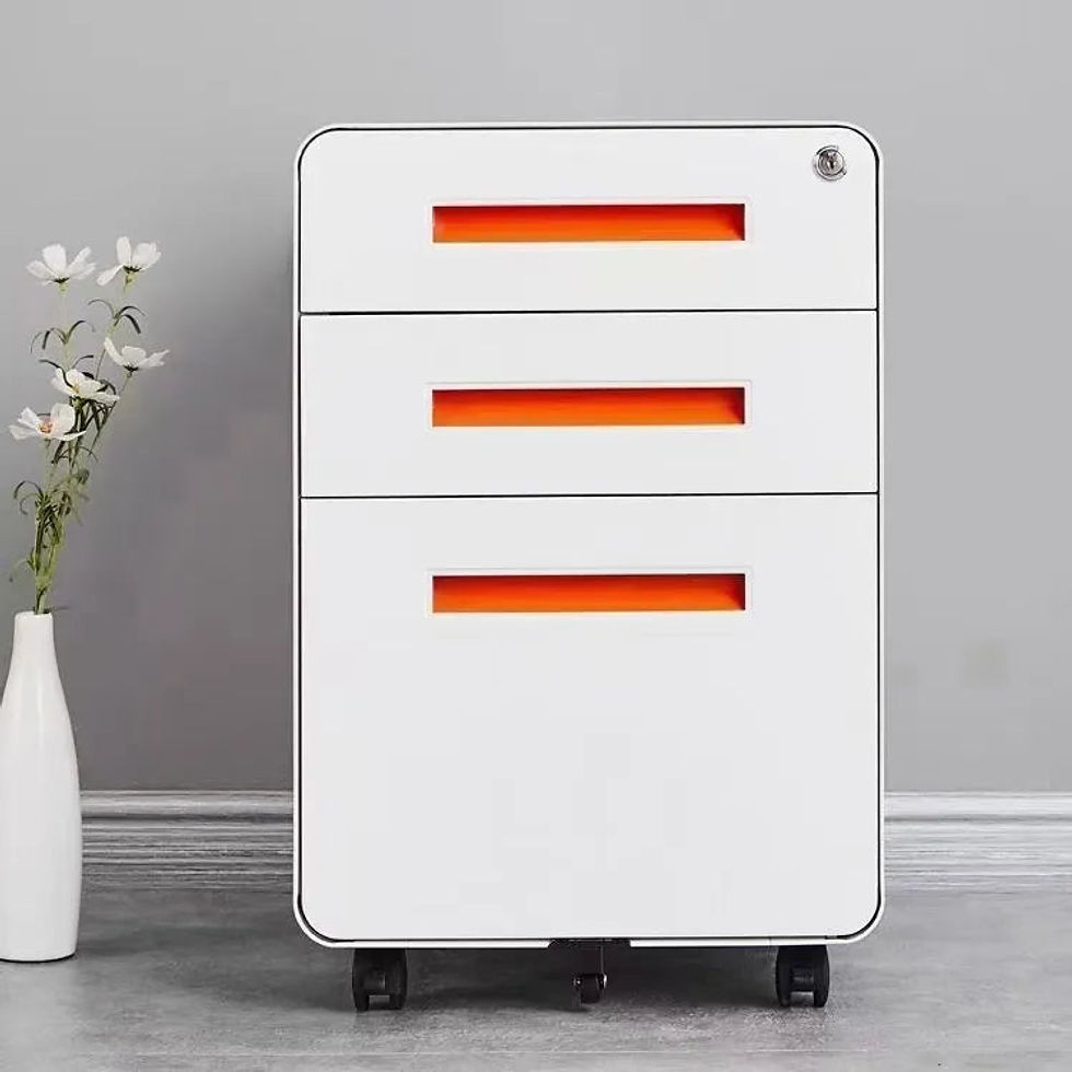 Thumbnail: White-Green Vertical 3-Drawer Mobile File Cabinet with Lock – Letter Size