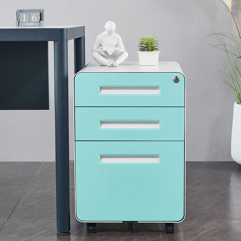 Thumbnail: White-Green Vertical 3-Drawer Mobile File Cabinet with Lock – Letter Size
