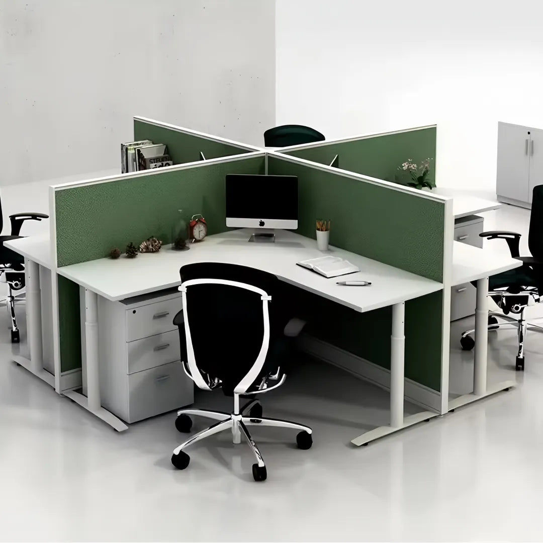 Height Adjustable 4-Person Modular Office Desk with Partition Panels