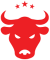 The Laserox logo - a red bull head sillhouette with 3 stars above the centre of its head