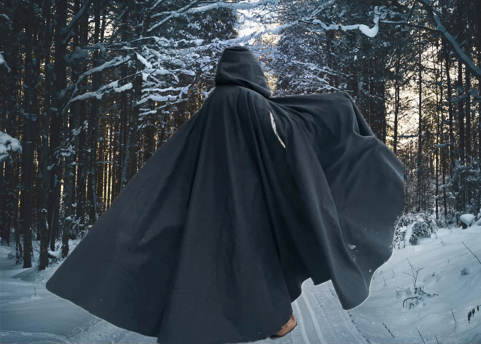 Charcoal Grey Melton PURE WOOL Cloak~ Hooded Cloak~