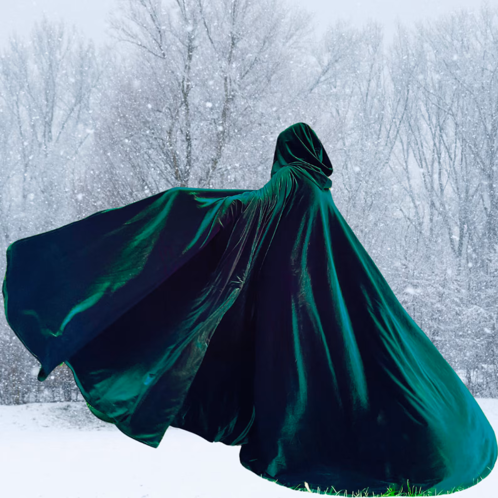 Dark Green Emerald Velvet Cloak