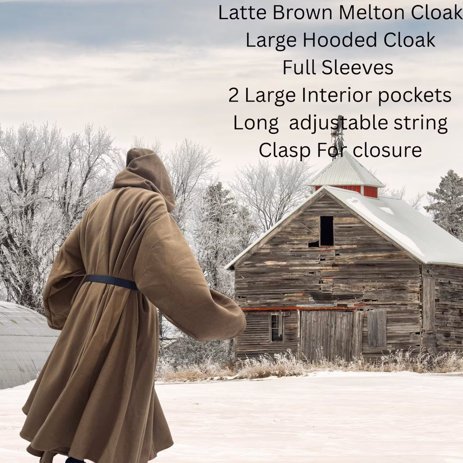 Latte Brown Melton Wool Cloak ~ 2 Large Pockets ~