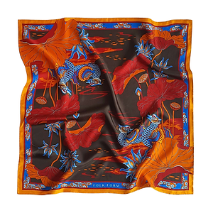 Lotus Serenade Silk Scarf in Brown & Blue