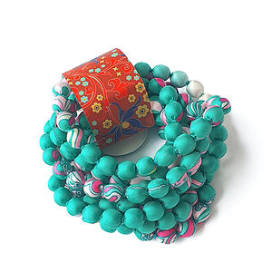 Dragon Of Grace Silk Wrapped Bead Necklace in Turquoise