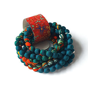 Dragon Dreams Silk Wrapped Bead Necklace in Blue & Orange