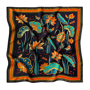 Imperial Lotus Silk Scarf in Black