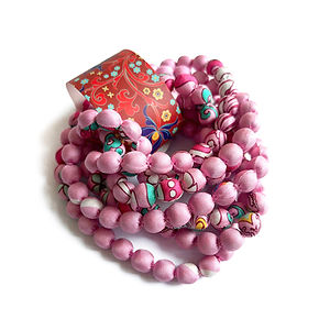 Imperial Lotus Silk Wrapped Bead Necklace in Pink