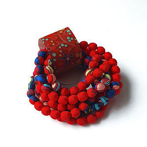Dragon Dreams Silk Wrapped Bead Necklace in Red