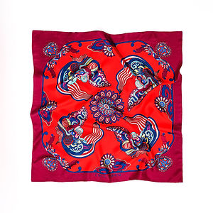 Dragon Dreams Silk Scarf in Red