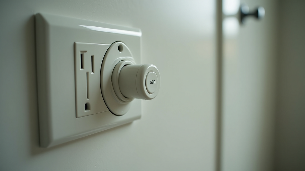 Eye-level view of a bathroom outlet with GFCI