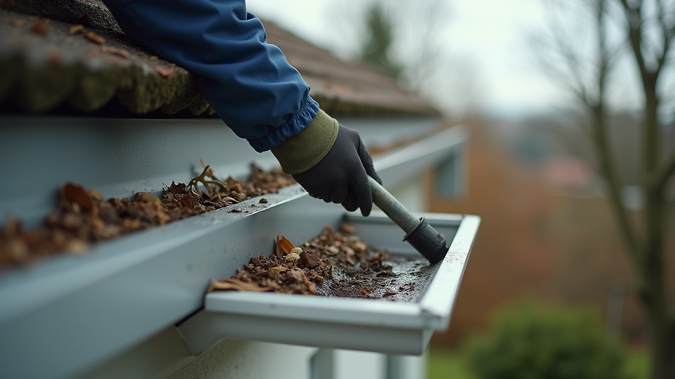 Close-up view of a person cleaning gutters