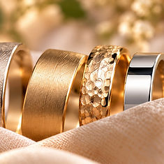 Ringe mit gebürsteter, strukturierter und glänzender Oberfläche nebeneinander