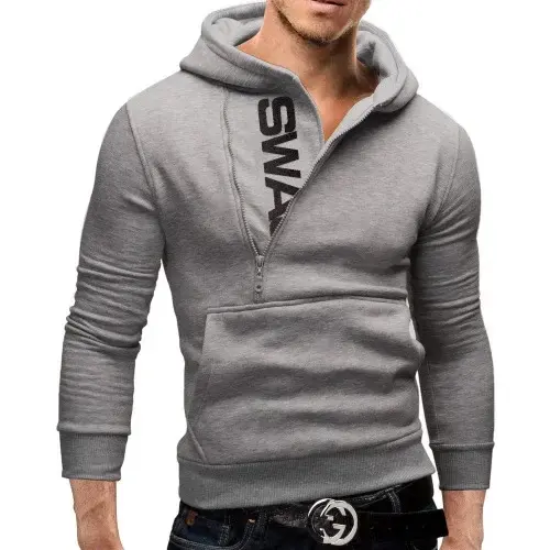 Thumbnail: Mans Spring and Autumn Hoodies Letter Fleece Hooded Sweatshirt Patchwork Color