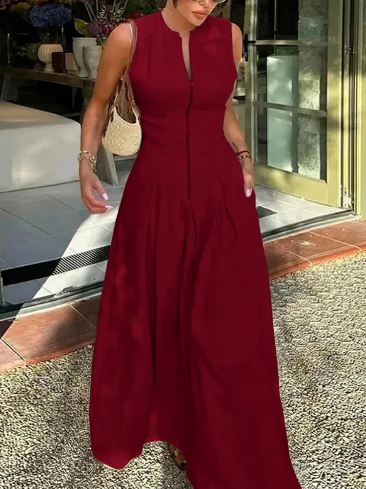 Thumbnail: Yeezzi 2026 New Female Stylish Solid Color Zipper Minimalist Maxi Dresses