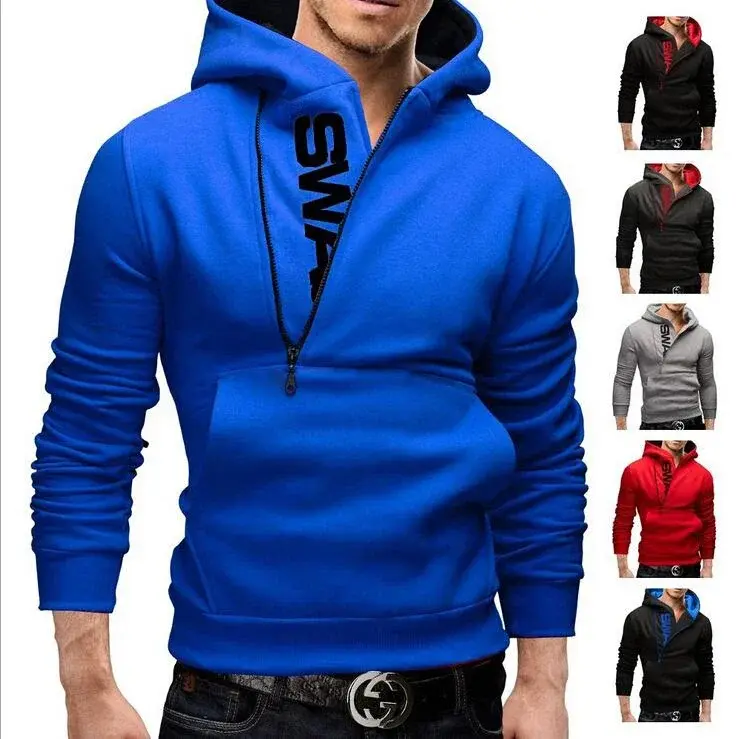 Thumbnail: Mans Spring and Autumn Hoodies Letter Fleece Hooded Sweatshirt Patchwork Color