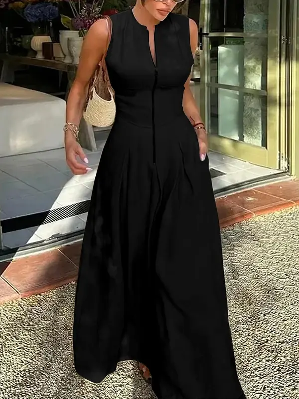 Thumbnail: Yeezzi 2026 New Female Stylish Solid Color Zipper Minimalist Maxi Dresses