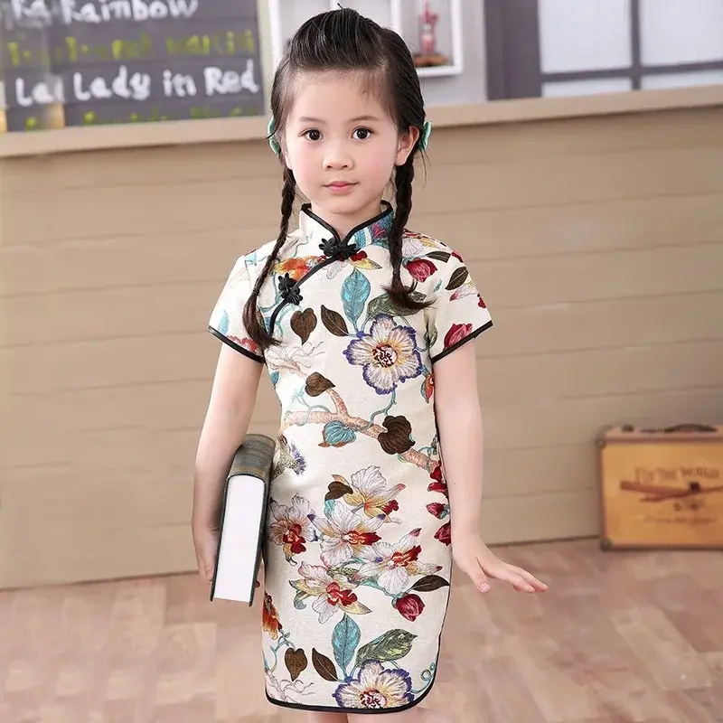 Thumbnail: Baby Girl Chinese Dress Clothes Summer Style Children Cotton Short Sleeve
