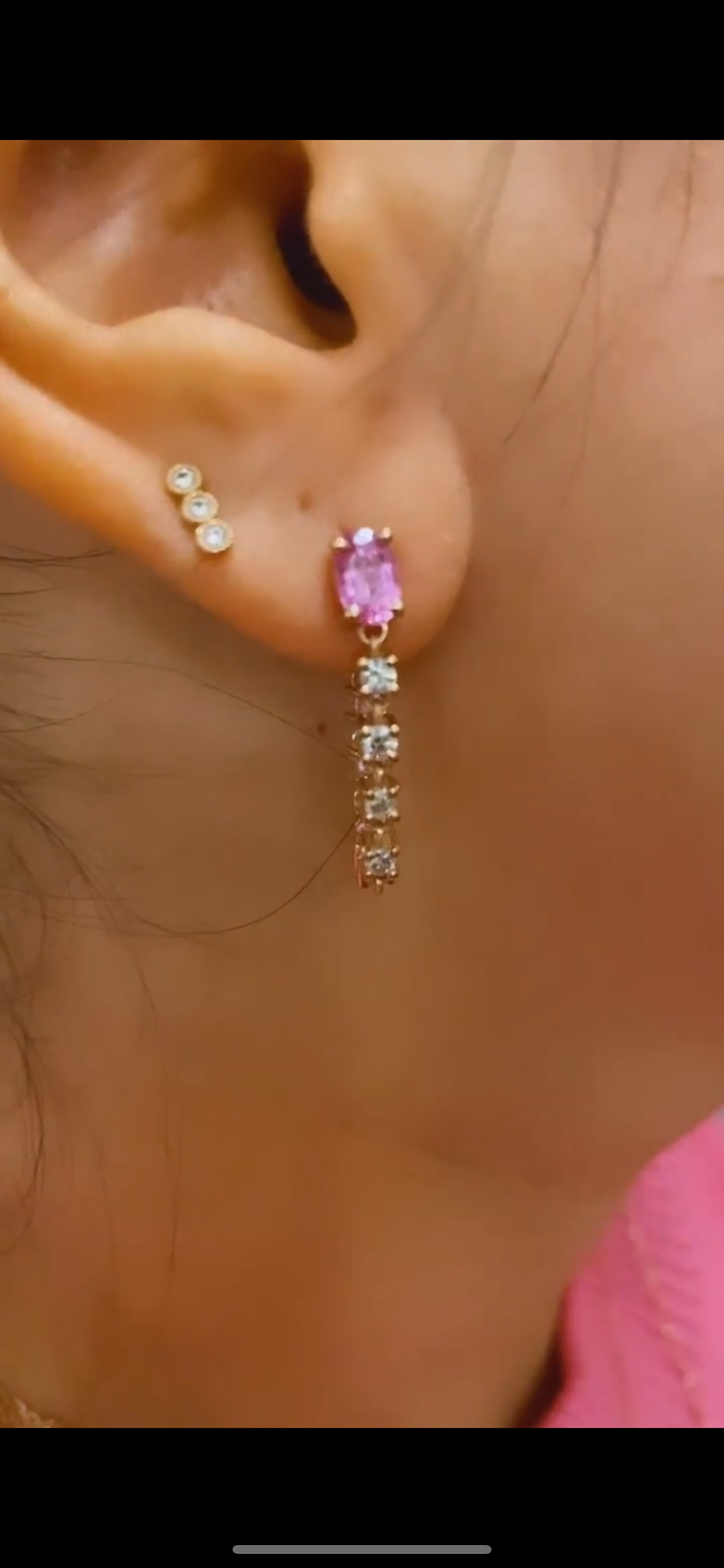 תמונה ממוזערת:  Single Pink sapphire diamond necklace earring 