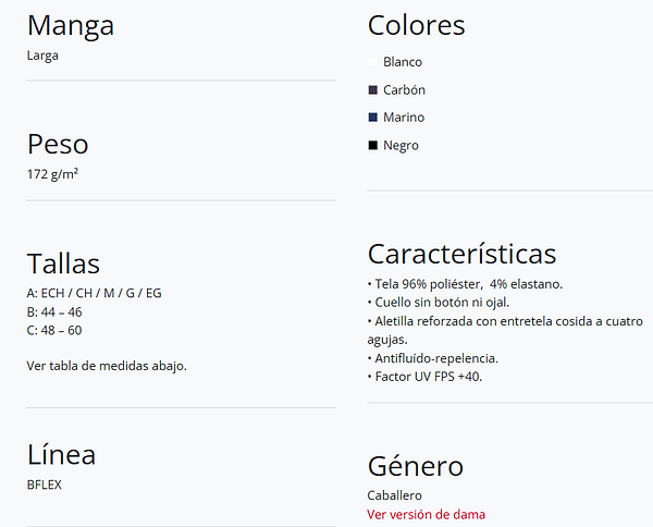 Características camisa Nova