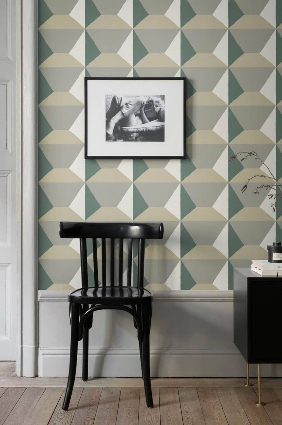 Ilse green geometric wallpaper by Sandberg wallpaper