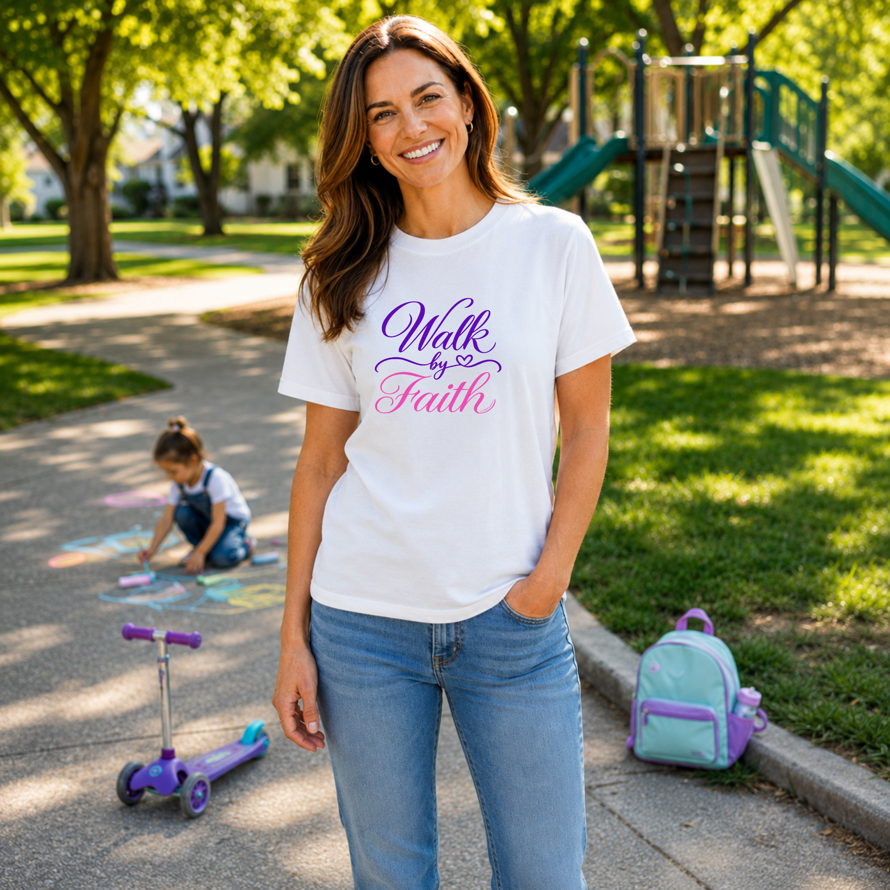 Walk by Faith Purple & Pink | Christian Faith T-Shirt