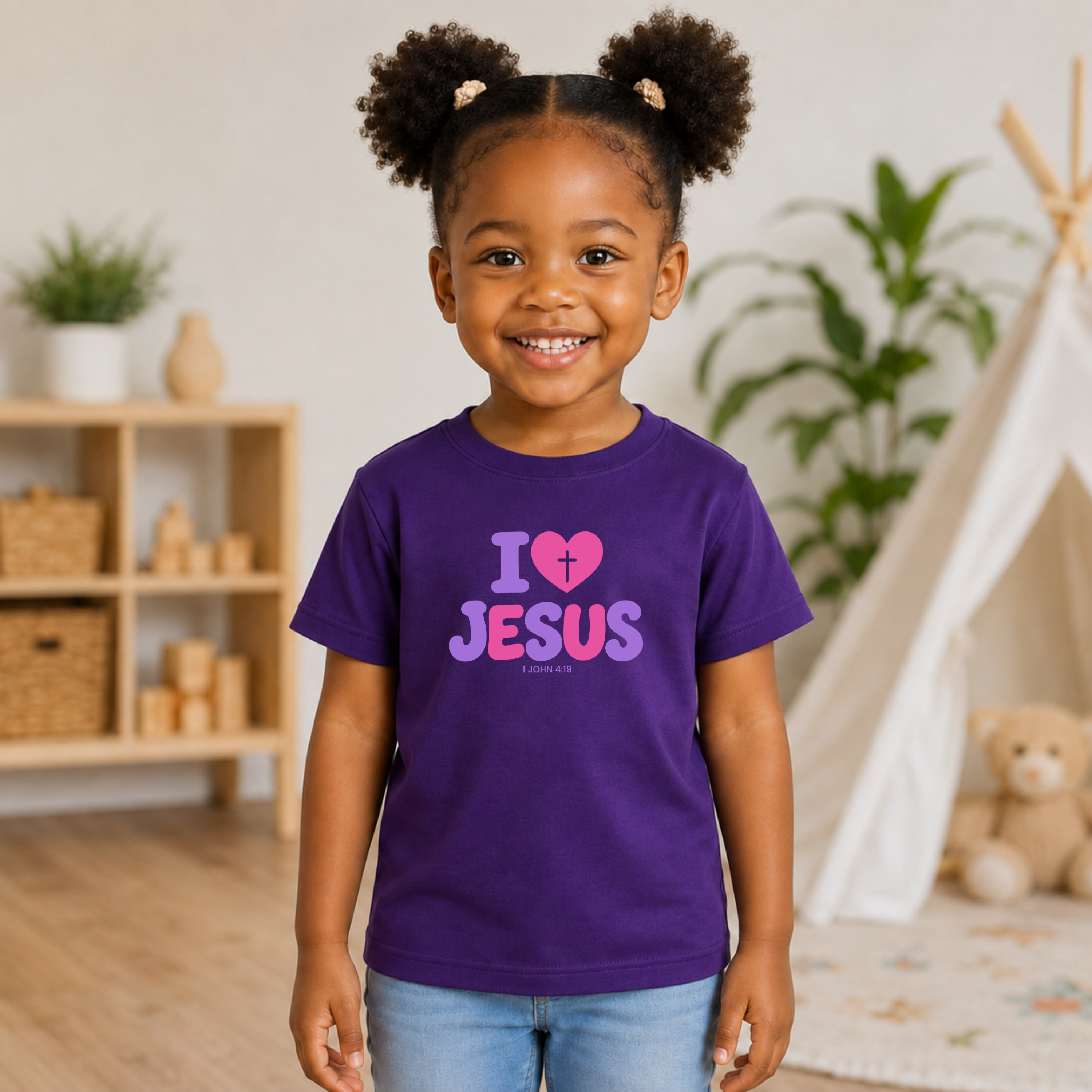 GOD Says So™ Kids | I ♥ JESUS Pink & Purple | Christian Toddler Girls T-Shirt