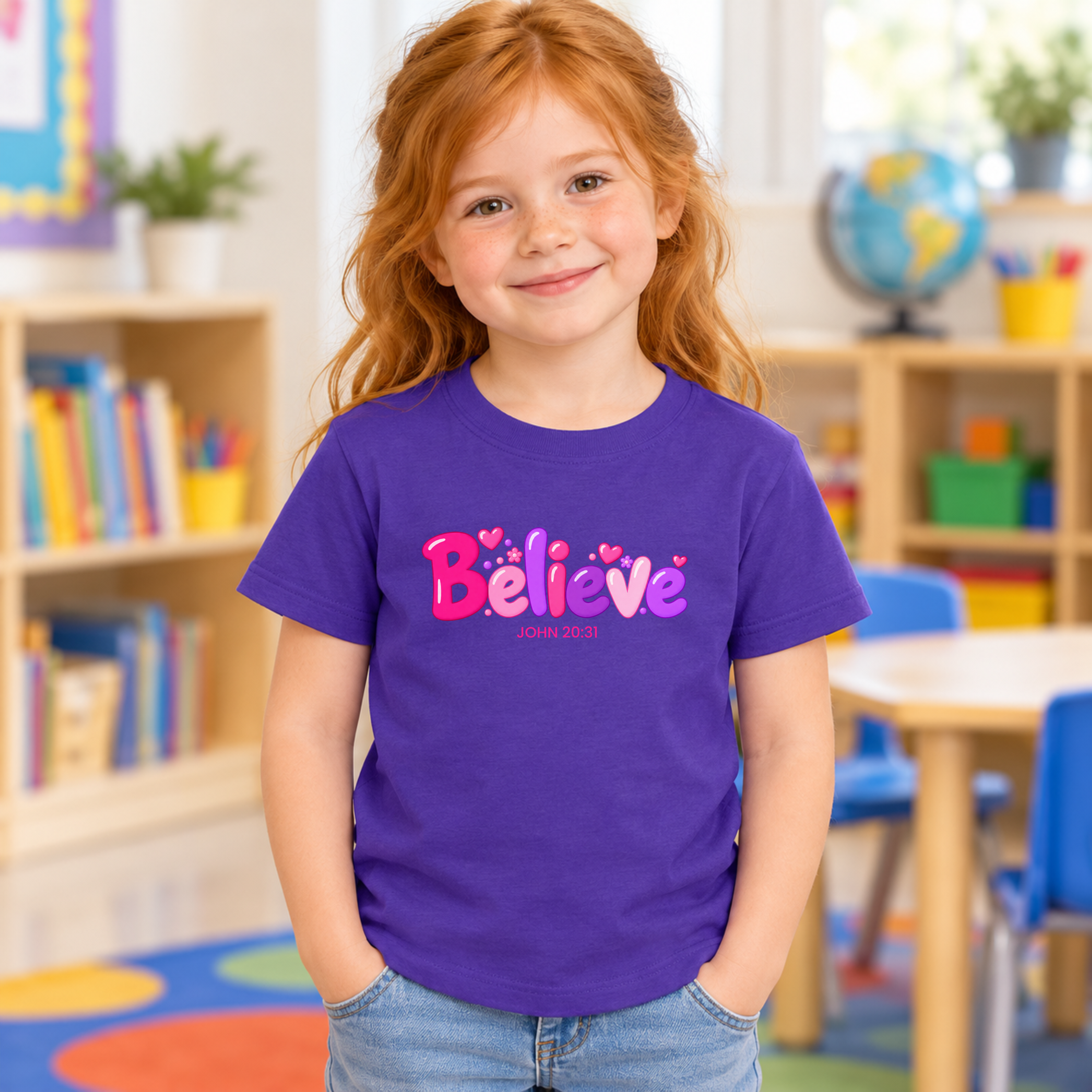 GOD Says So™ Kids | Believe with Hearts | Christian Toddler Girls T-Shirt