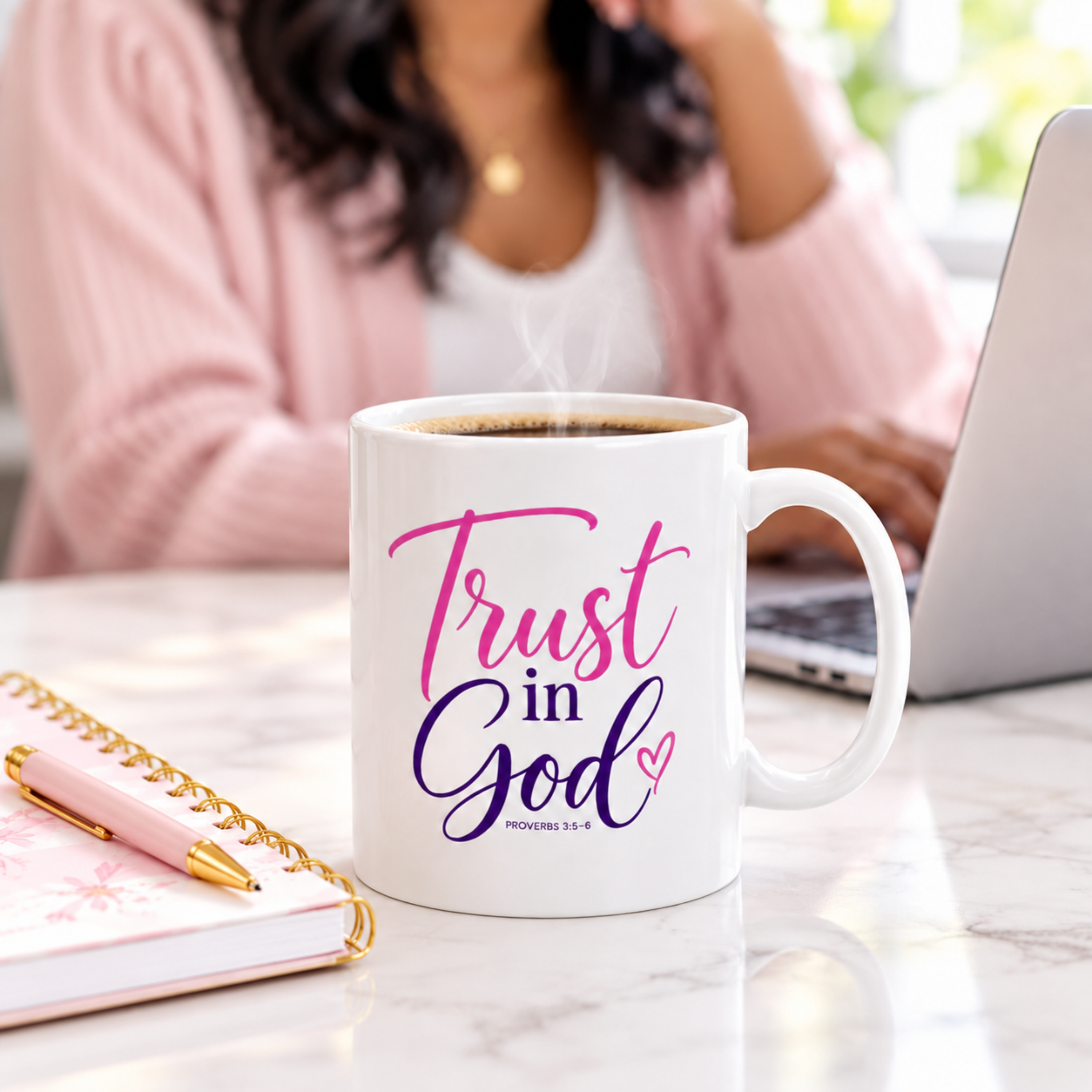 Trust in God + Cross & Heart | Pink & Purple | Ceramic Mug 11oz