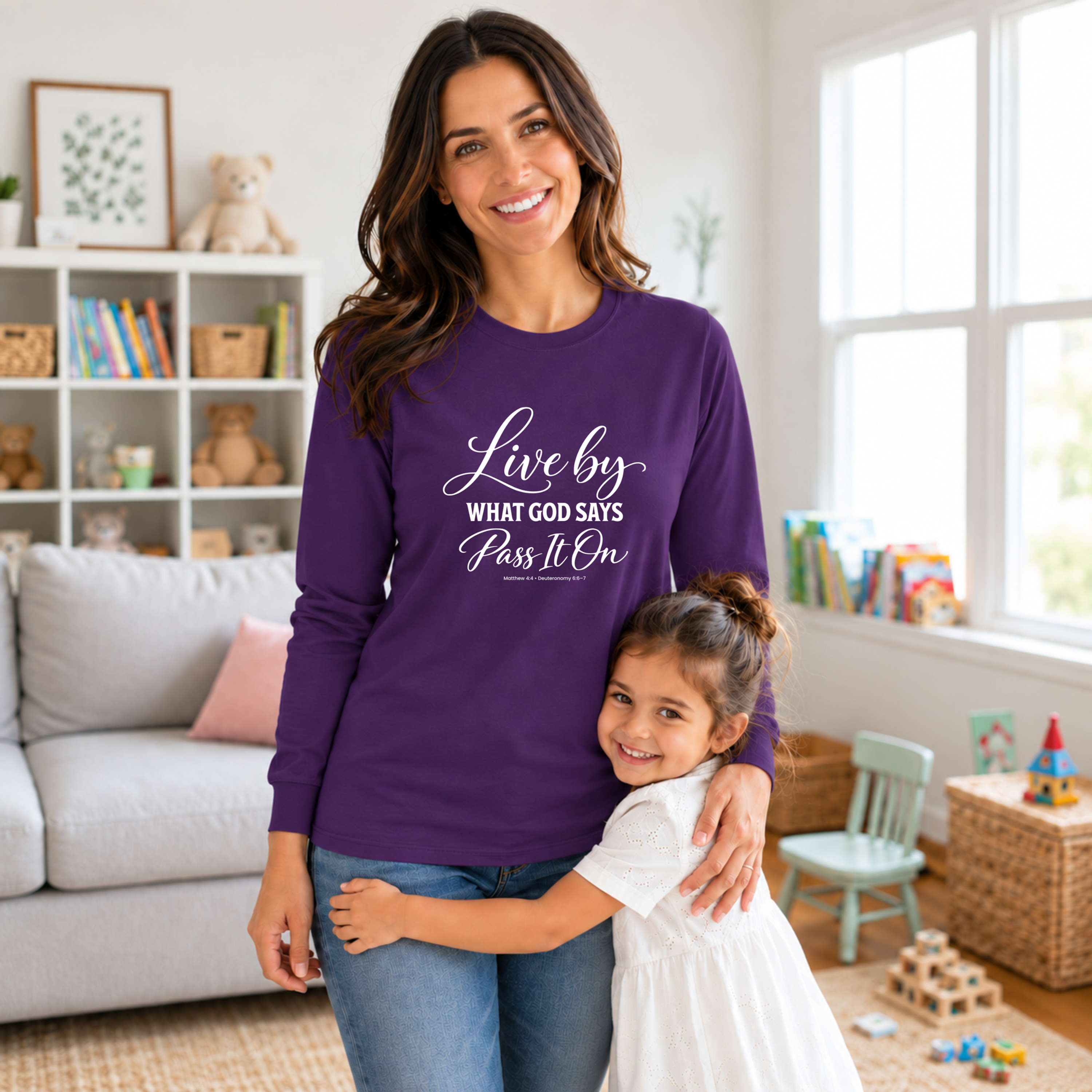 Live by What God Says. Pass It On. | Christian Faith Long Sleeve Tee