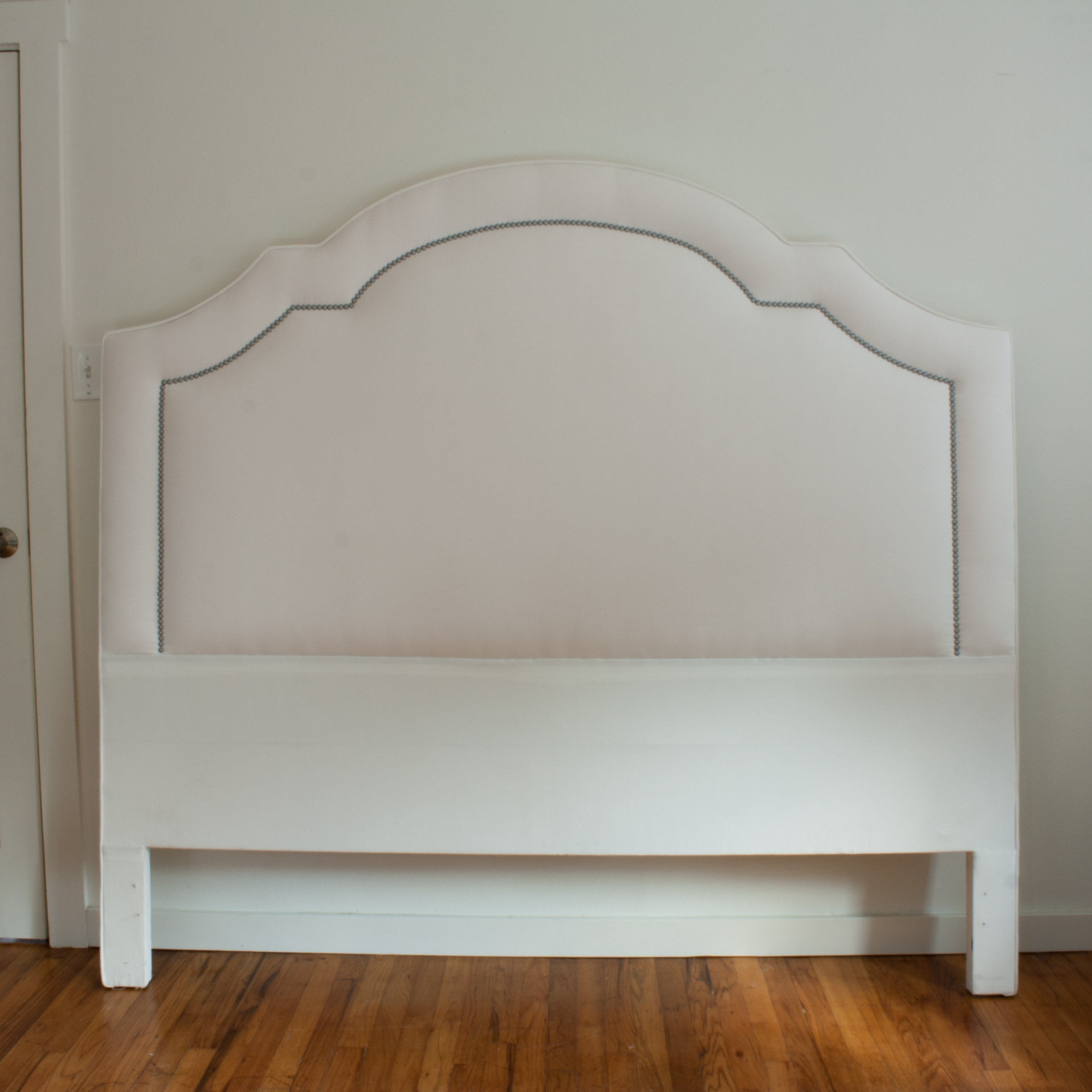 White Velvet Headboard with Pewter Nailheads