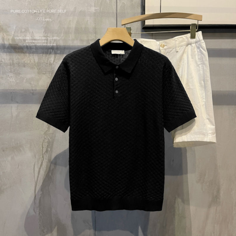 Thumbnail: Light Luxury Plaid Fashion Ice Silk Breathable Men's Polo Shirt, High-End Casual