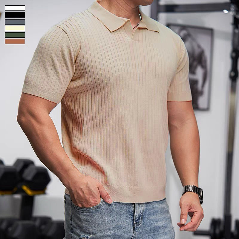 Thumbnail: Mens Knitted Polo Shirt Short Sleeve Casual