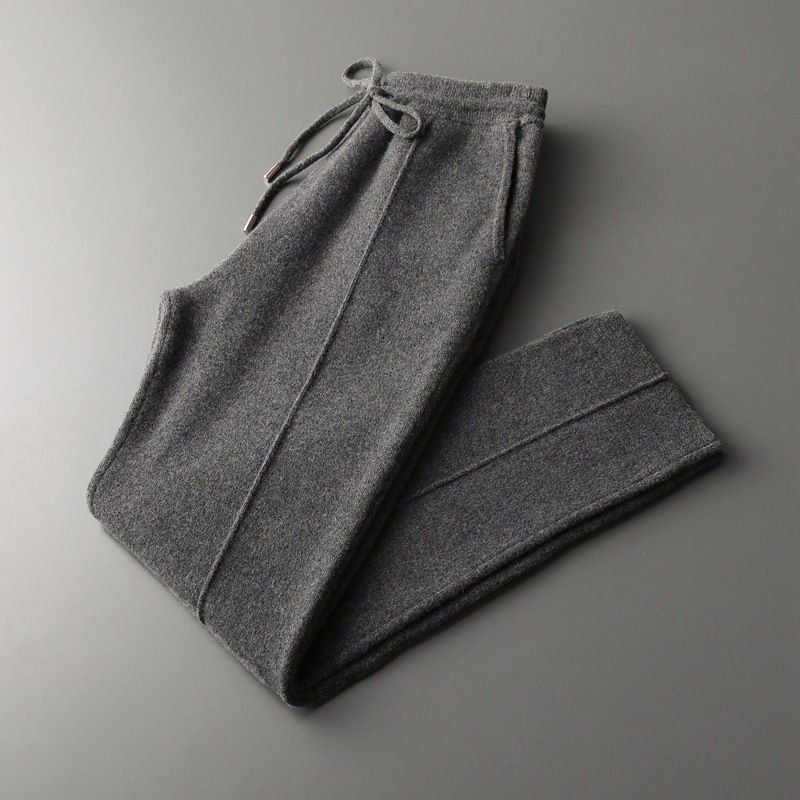 Thumbnail: Men's Wool Knit Pants Casual Loose Straight Fit Trousers
