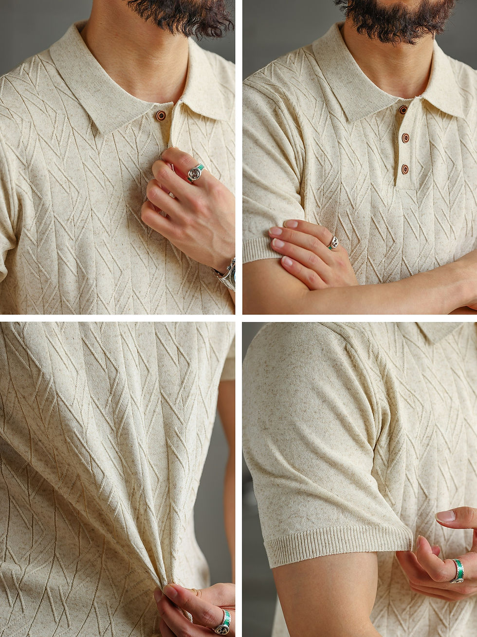 Thumbnail: Mens Tencel Linen Knitted Polo Shirt