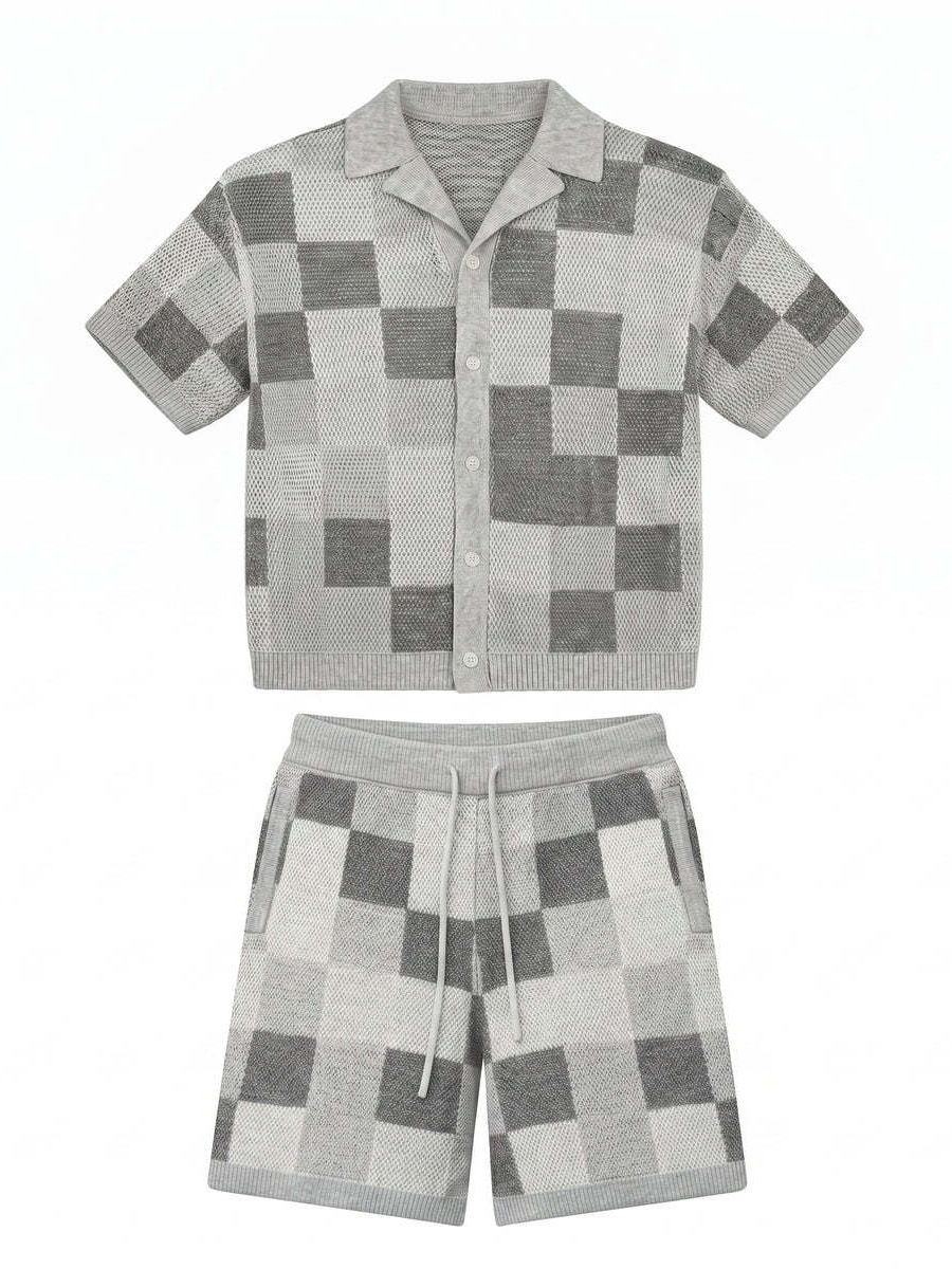 Thumbnail: Mens Knitted Short Sleeve Shirt and Shorts Set