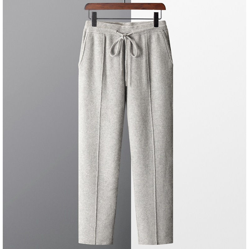 Thumbnail: Men's Wool Knit Pants Casual Loose Straight Fit Trousers