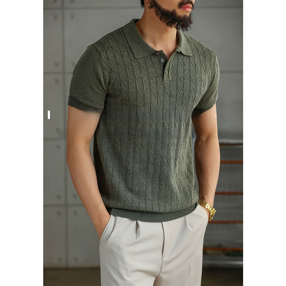 Thumbnail: Mens Tencel Linen Knitted Polo Shirt
