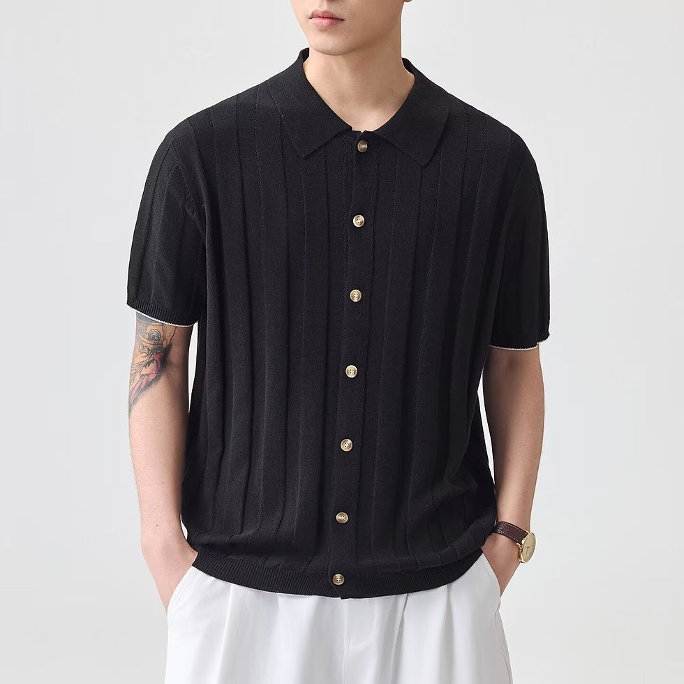 Thumbnail: Jacquard Retro Luxury Knitted Polo Shirt