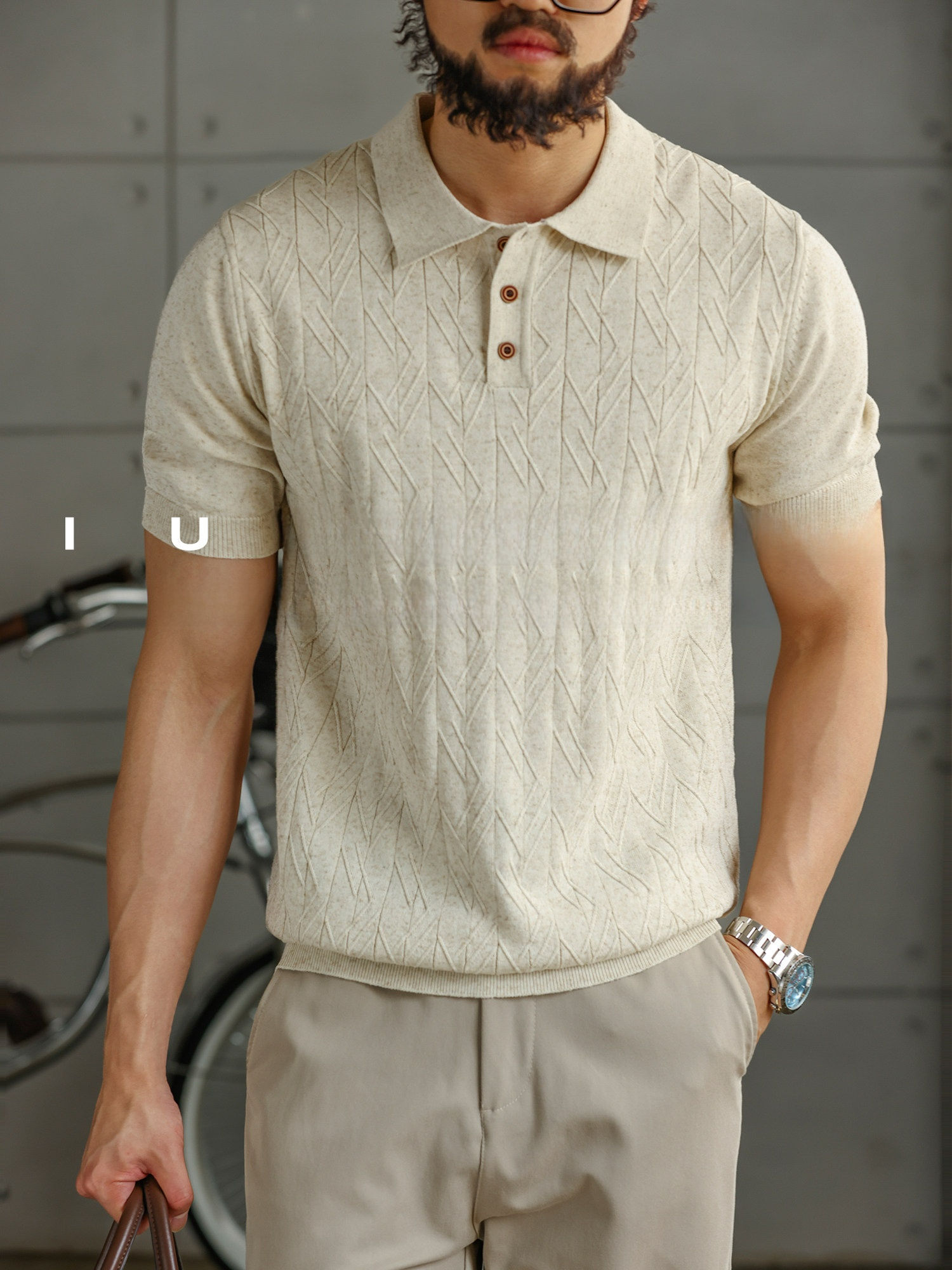 Mens Tencel Linen Knitted Polo Shirt
